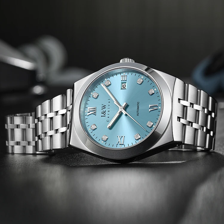 

I&W Мужские автоматические часы 42 мм Роскошные механические наручные часы со светящимся сапфиром 5ATM Водонепроницаемый стальной ремешок с застежкой-бабочкой Дата