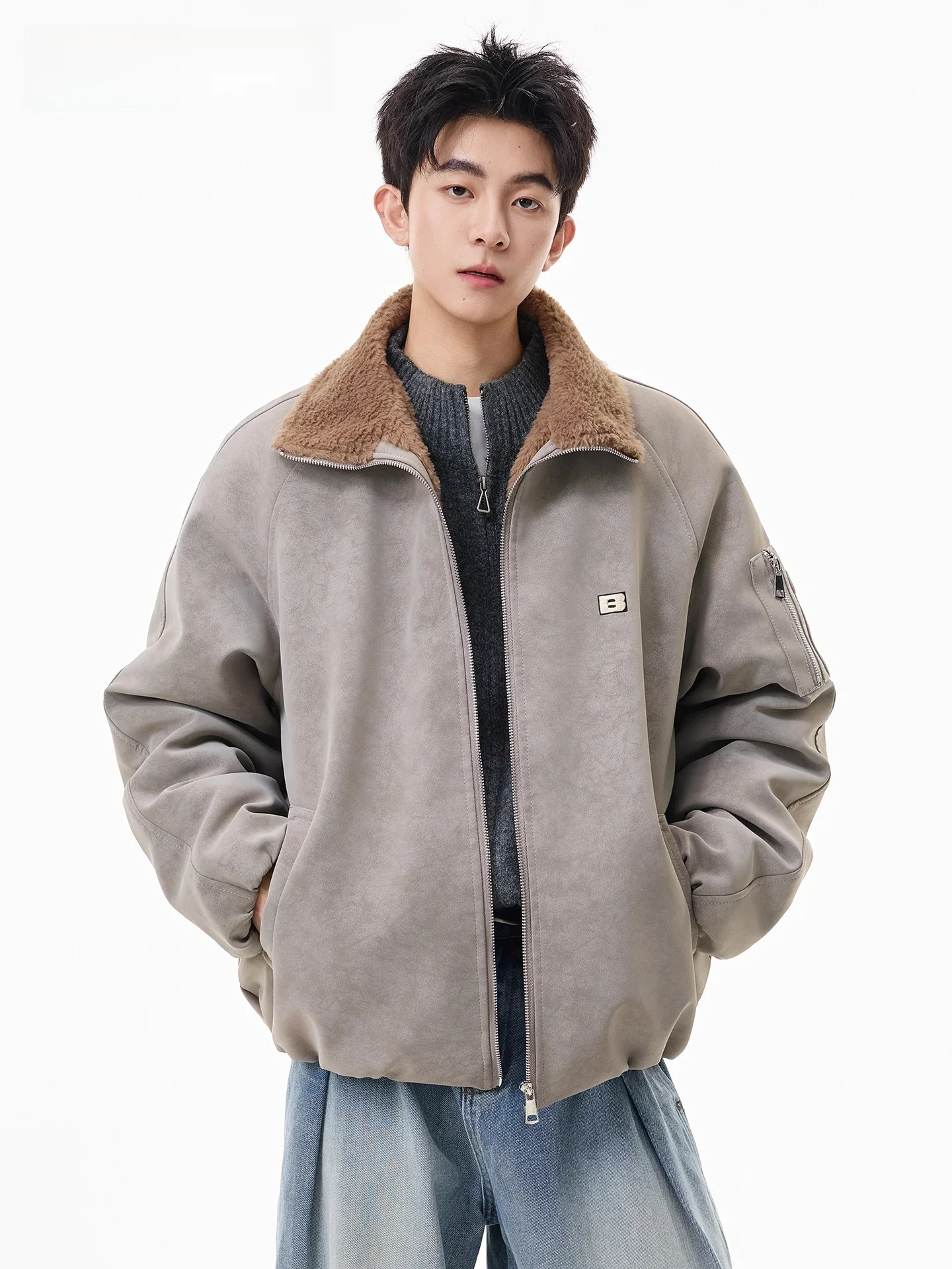 

Genio Lamode American Sle Heavyweight Leather And Fur eepskin Biker Cotton Jaet Streetwear Vintage Men's Autumn Winter ...