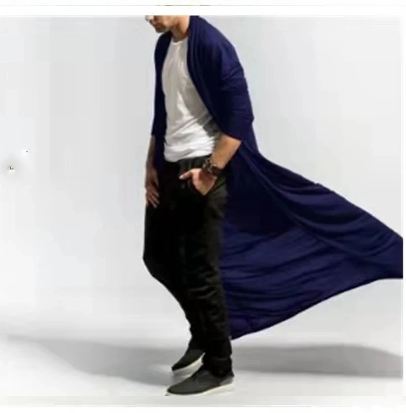 ربيع الخريف جديد الرجال سترة عباءة ناضجة فضفاضة Vintage سترة واقية طويلة موضة عادية سترة واقية الصلبة المعطف الرجال القمم