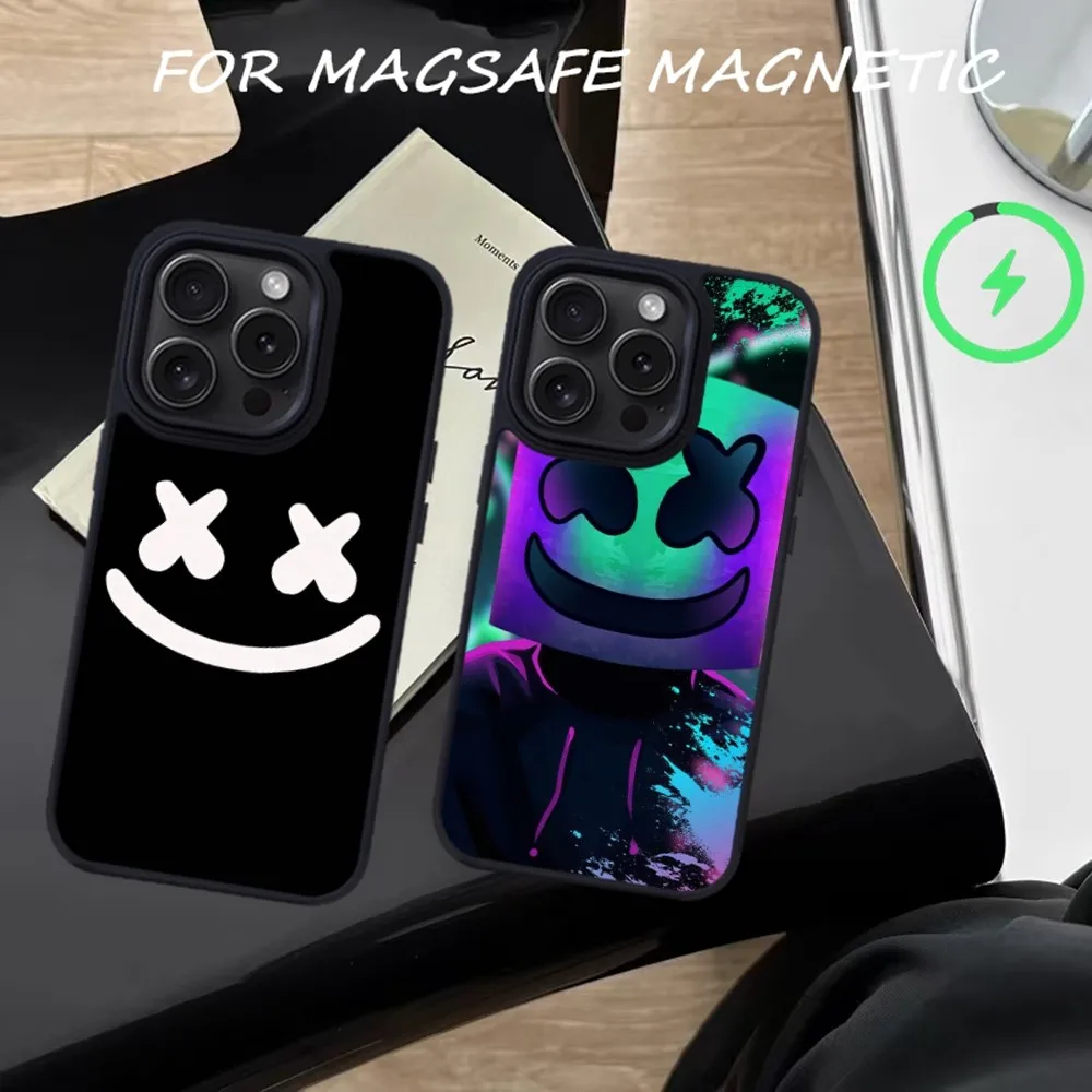

Cartoon M-Marshmello Phone Case For iPhone 15 14 13 12 11 Pro Max Plus Magnetic for Macsafe Cases Cover