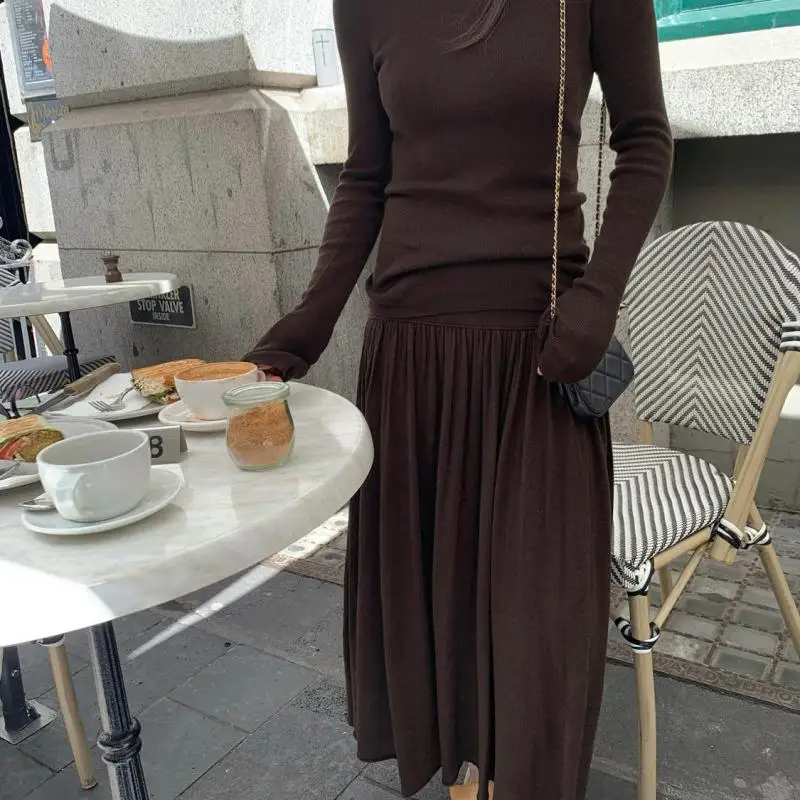 

Knitted Cardigan Loose Casual New Female Knit O-neck Sweater Elastic A-line Skirt Woman Fashion 2 Piece Set Spring Autumn 2025