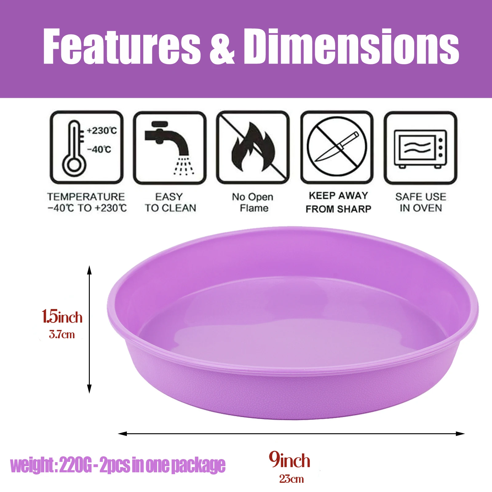 2Pcs Silicone Cake Pan Round Baking Molds Silicone Baking Pan for Cheesecake Chocolate Cake Brownie Cake (Purple, 9 Inch) view 3