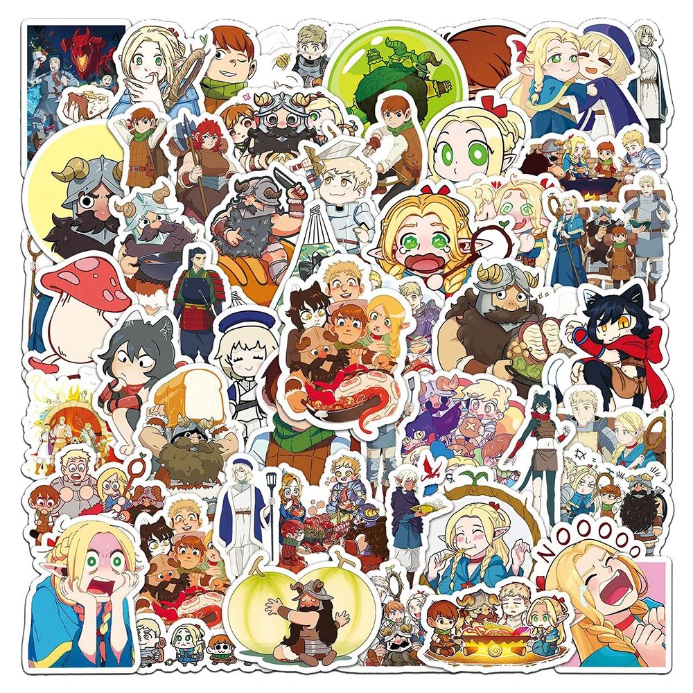 10/30/50 Uds Anime japonés delicioso en mazmorra pegatinas lindo Marcille Laios ‌   Calcomanías de dibujos animados Maleta Laptop Teléfono Manga Etiqueta