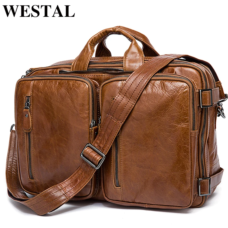 Westal-Maleta de couro masculina, bolsa para documentos, sacos para laptop, 14 sacolas de negócios, 432