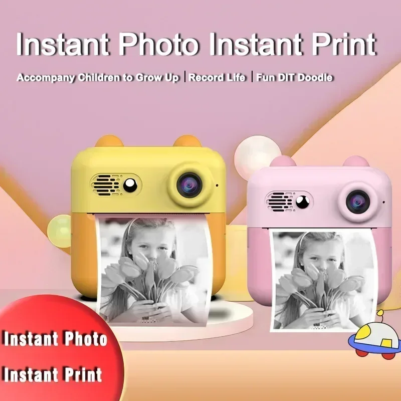 LISM-Appareil photo à impression instantanée pour enfants, impression thermique sans encre, appareils photo numériques pour la photographie, vidéo, cadeau d'anniversaire, jouet pour filles et garçons