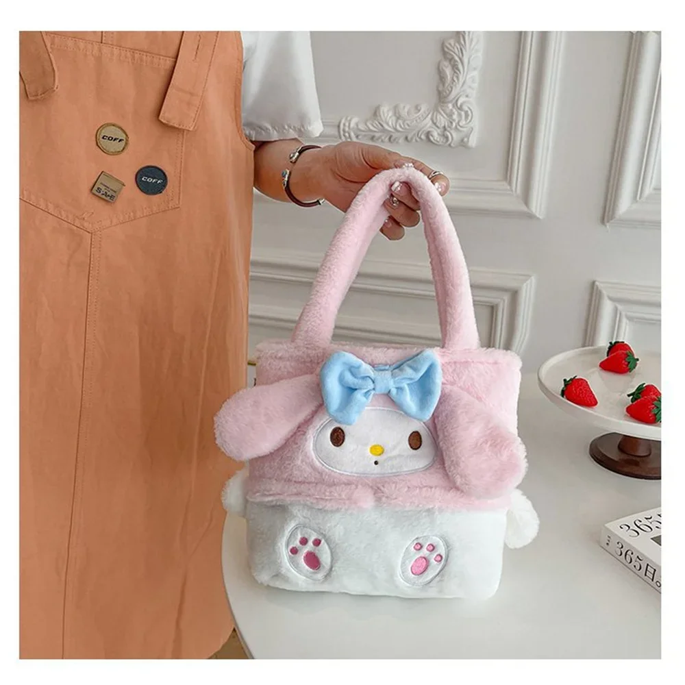 Bolso de felpa Kawaii Sanrio Kuromi Anime Cinnamoroll My Melody, bolsa de cosméticos de hombro, cosas suaves, regalos para niñas