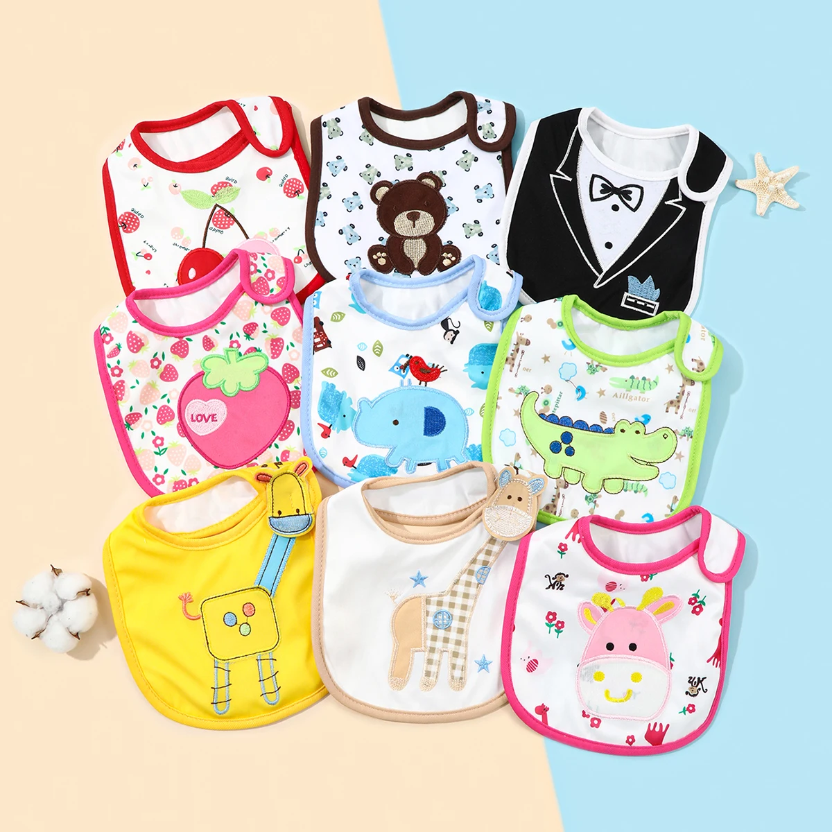 Random 5pcs/set Baby Girl Boy Feeding Bibs Waterproof Apron Cartoon Towel Kids Toddler Dinner Burp Cloths