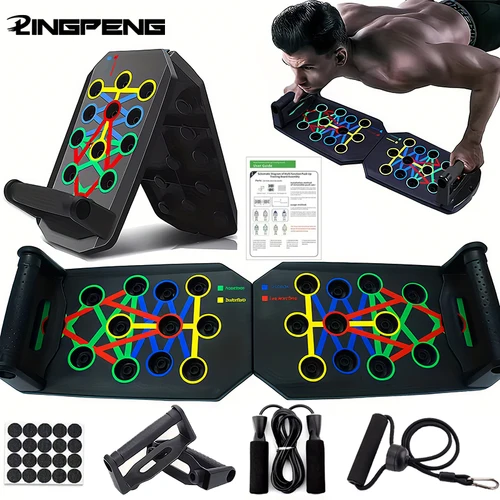Imagen 1 del producto Juego de tablero de realce multifuncional portátil con asas, equipo de Fitness plegable para entrenamiento de pecho, Abdomen, brazos y espalda
