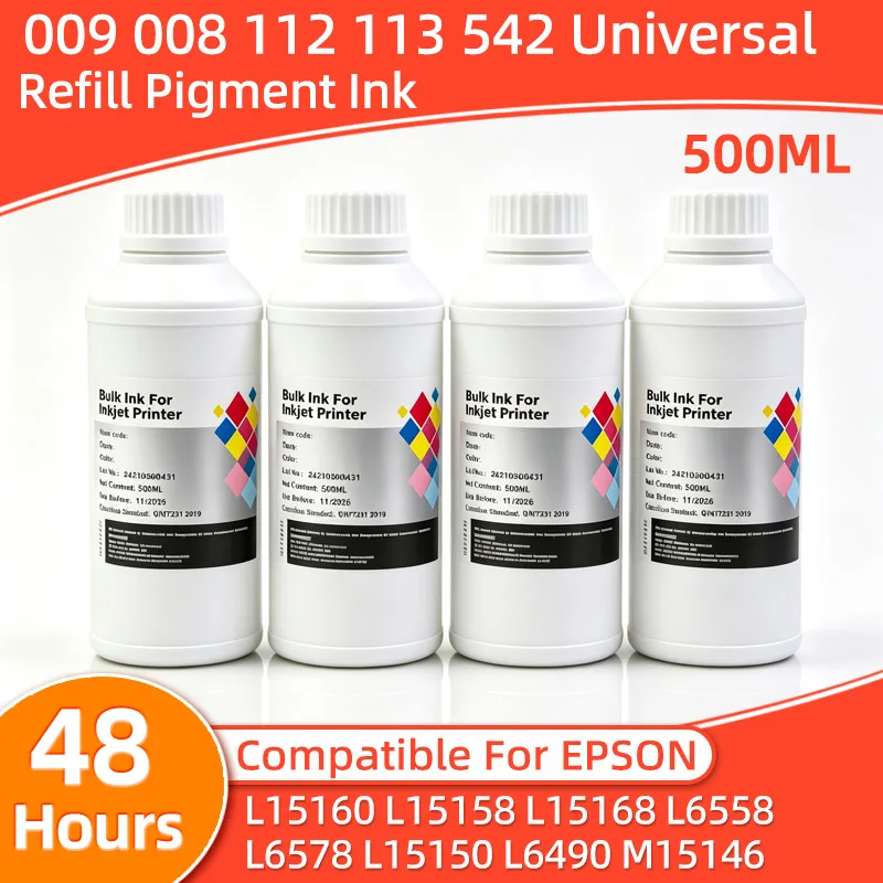 500ML 009 Pigment Ink 008 112 113 542 Refill Ink Compatible For EPSON L15160 L15158 L15168 L6558 L6578 L15150 L6490 M15146 15147