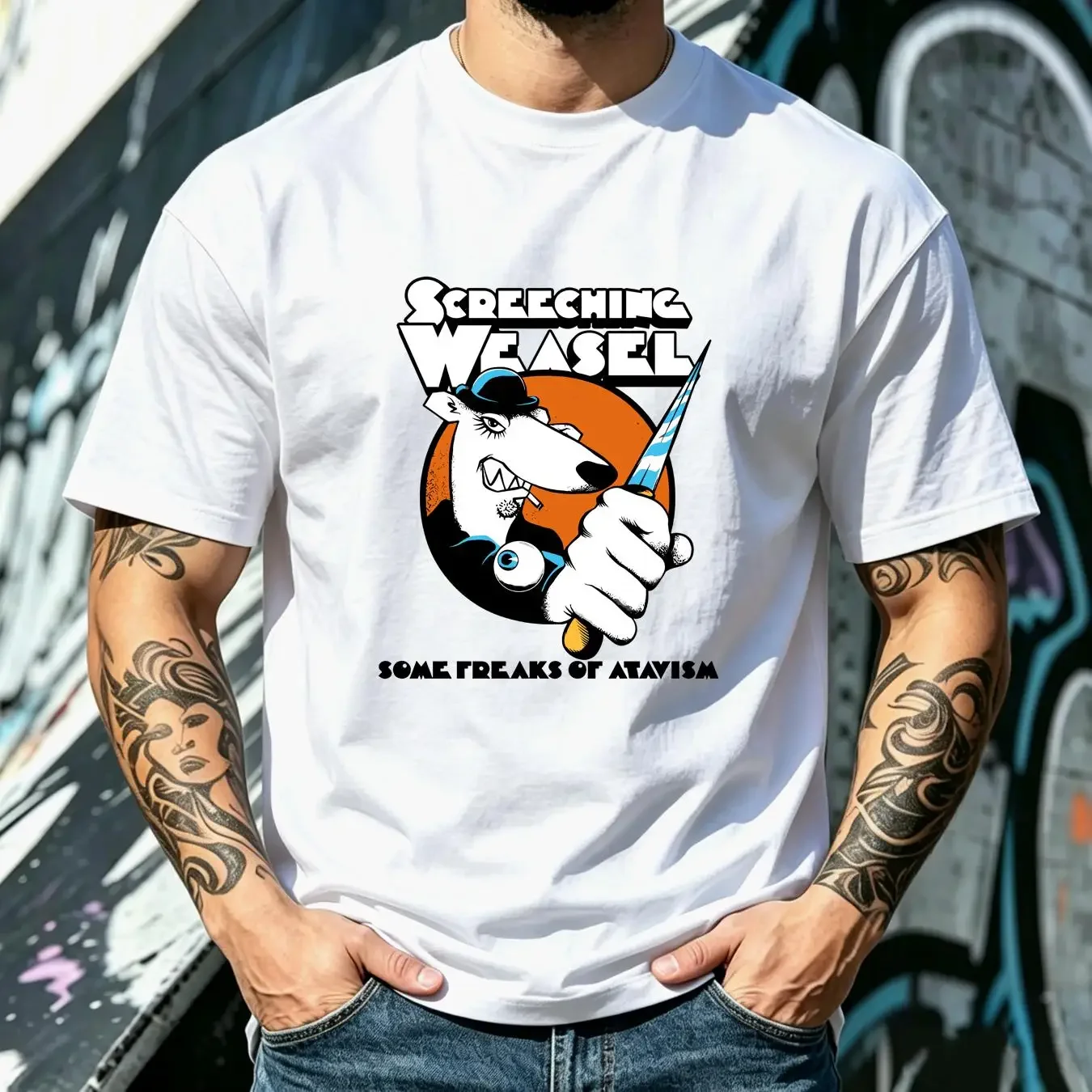 washed T Shirt Screeching Weasel some freaks of atavism Full Size S 5XL SO143 long or short sleeves vintage Washed Soft Stylish