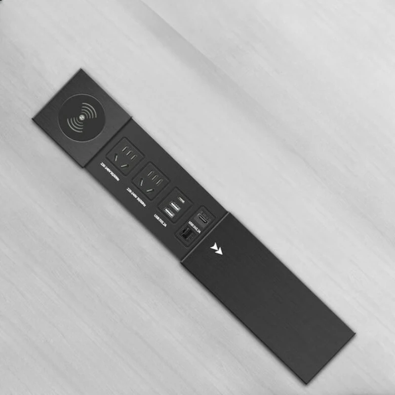 

Slide cover embedded desktop power socket island office fifteen-hole USB wireless charging one-click power failure