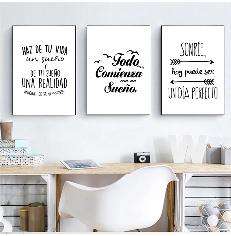 Hiszpański pozytywny cytat płótno drukowany obraz i plakat, hiszpańska sypialnia nowoczesny wystrój na płótnie malarstwo ścienne obraz dekoracji wnętrz