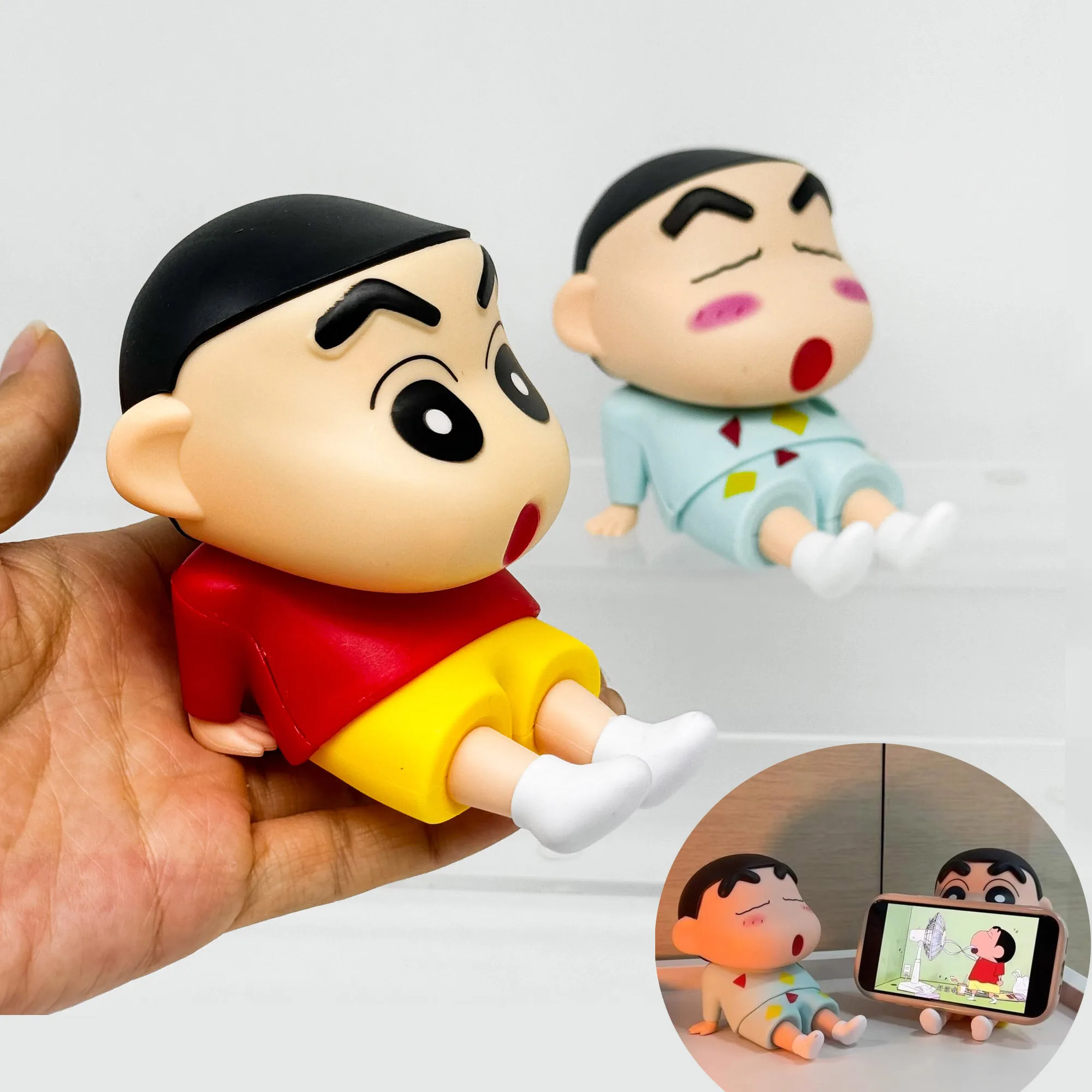 

Shinchan Crayon Anime Figure Cartoon Phone Holder Stand Desk Decoration Kawaii Design Kids Birthday Gift Car Accessories