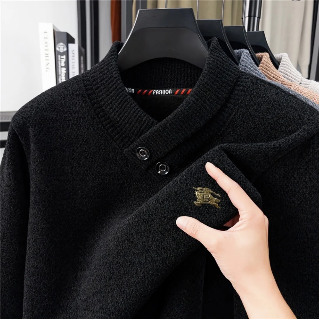 

Winter New Quality Design Men's Knitted Sweater O-Neck Letter Print Fleece Thicken Pullover Trend Fashion Warm Casual Men's Wear