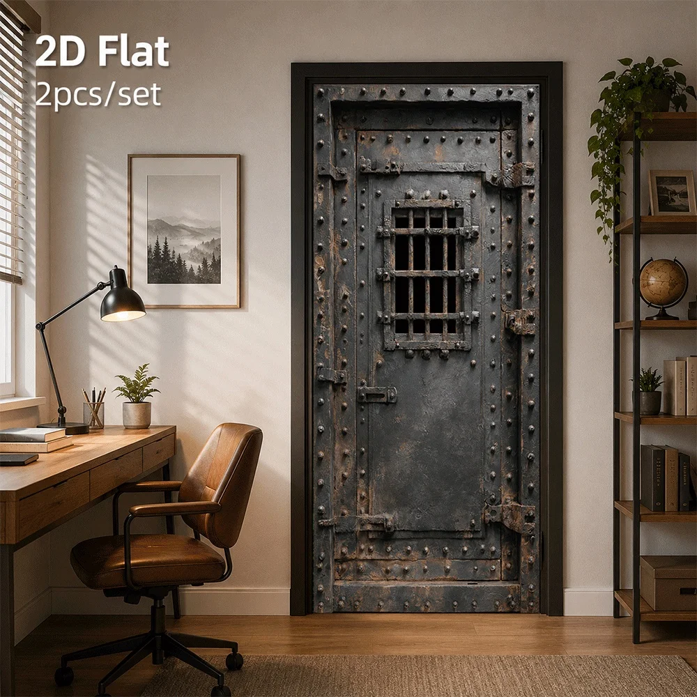 1 piece of medieval retro metal iron door decoration door sticker to create a mysterious castle room style 2D plan