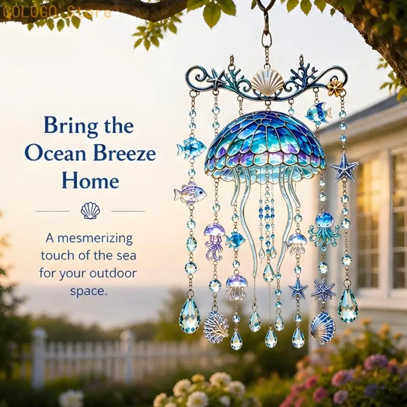 Sea Theme Acrylic Porch Accent for Garden Display with Ocean Touch, Clear Glow, Drop Detail