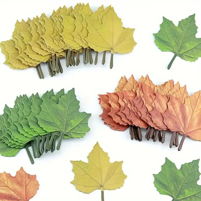 50 قطعة/الحزمة ملصقات تزيين أوراق الخريف - اللوازم المكتبية، ملصقات الكمبيوتر المحمول، ملصقات الراحة، تصميم أوراق مقلد
