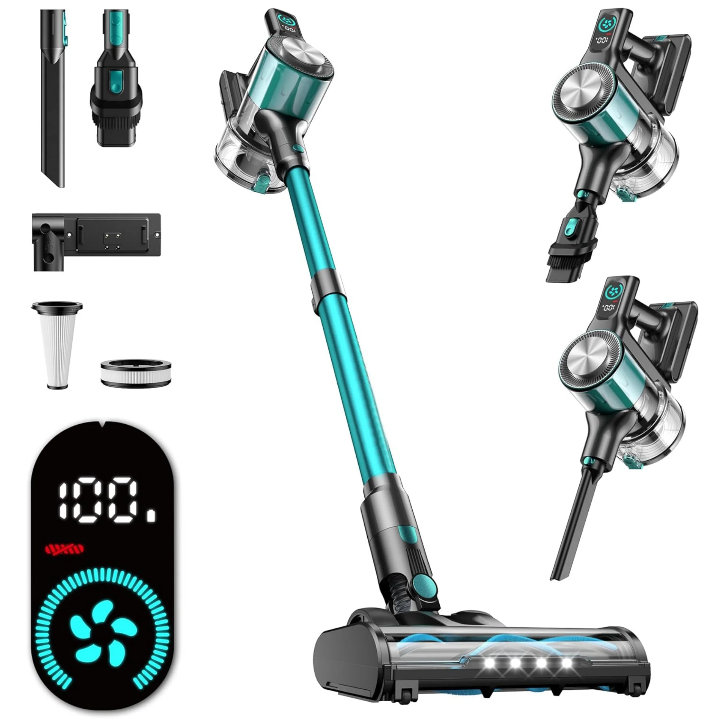 Pet Plus Clean Cordless Stick Vacuum Bagless Dry Battery Powered Suction HEPA Filtration Carpet Hard Floor Portable Green