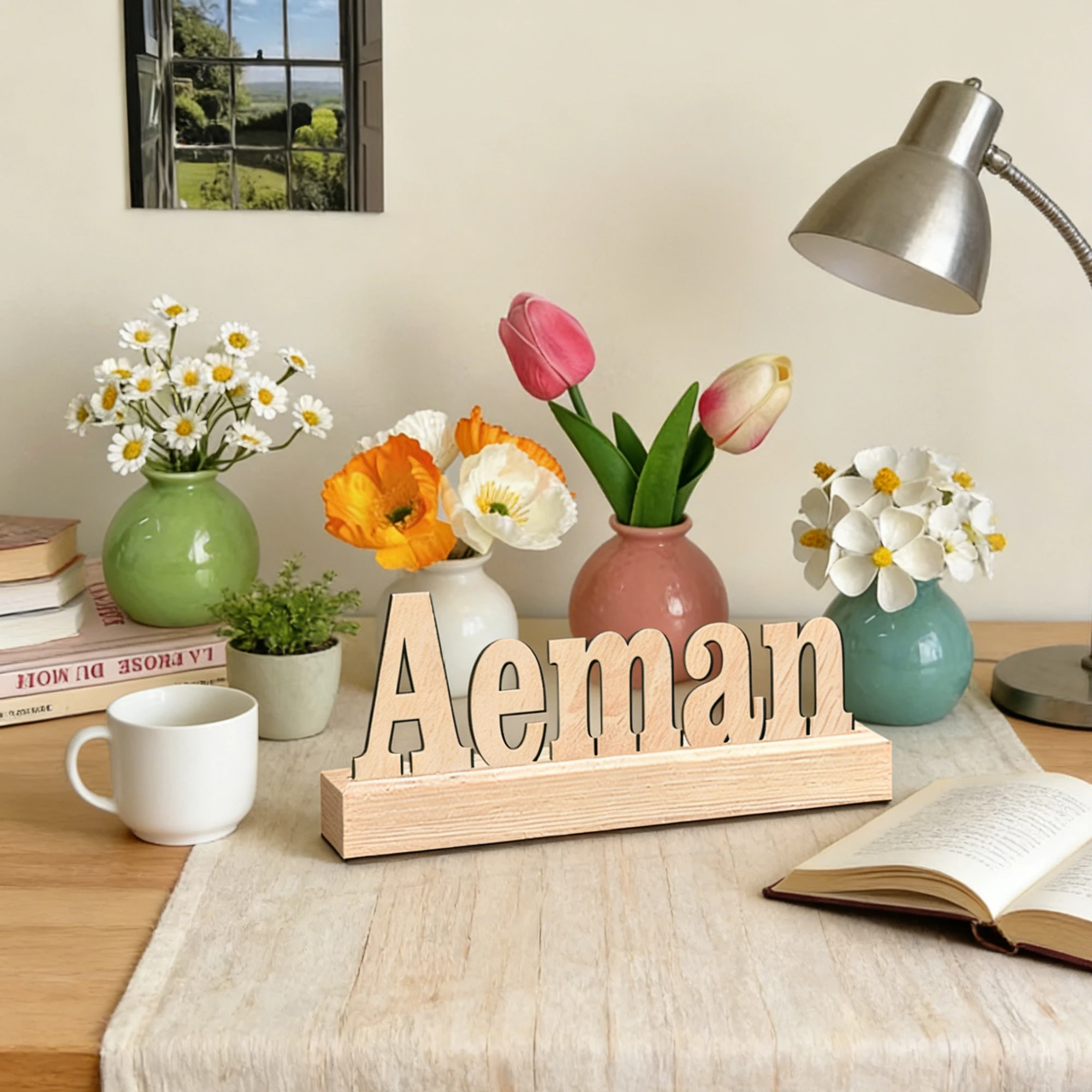 1pcs Custom Wooden Base Multi-color Name Plaque,DIY Paintable,Home Room Desktop Table Decor Ornament,Valentines Wedding Birthday