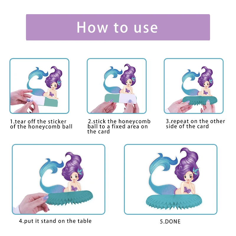 9 szt. Syrenki o strukturze plastra miodu dekoracja stołu Ocean pod powierzchnią morza materiały urodzinowe Baby Shower dla dziewczynki