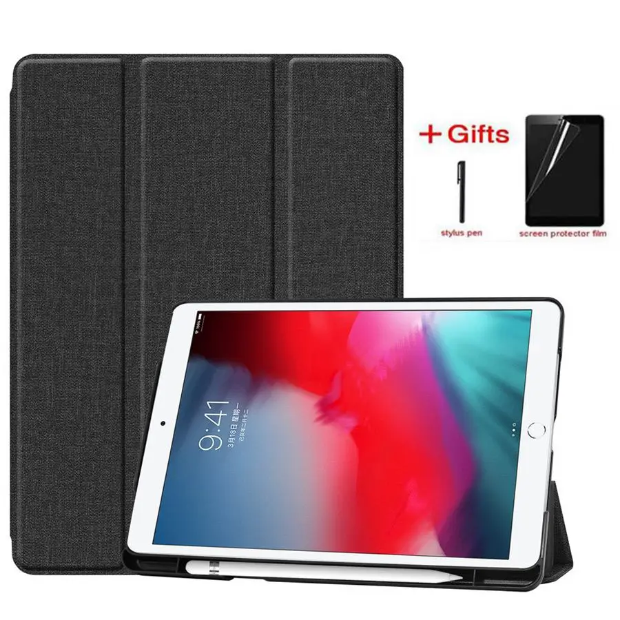 

New Smart PU Leather Case for iPad 10.2 2019 With Pencil Holder Cover for iPad Air 3 2019 iPad Pro 10.5 2017 Case +Film+Pen