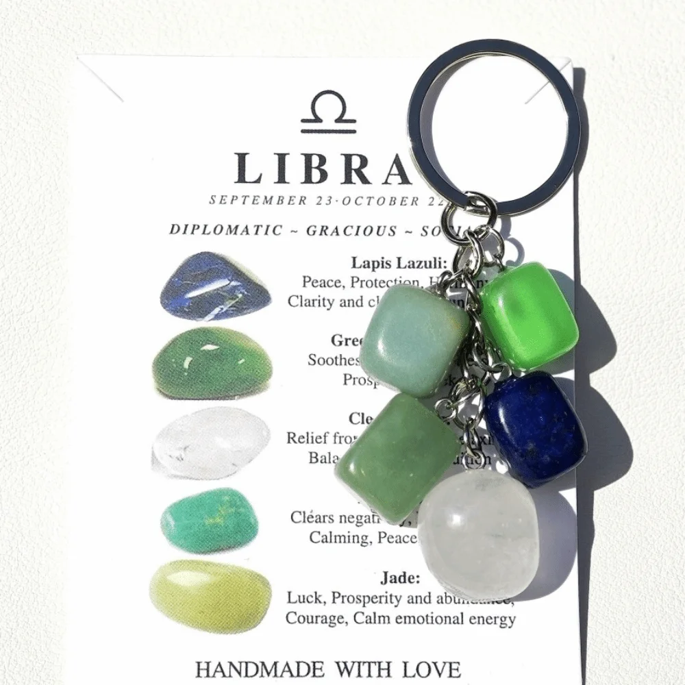 Trendy Stone 12 Constellation Keychain Polished Zodiac Birthstone Key Pendant Lightweight Multicolor Astrology Keyring Car Key