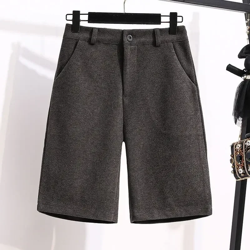 S-5XL Woolen Shorts Women Autumn Winter Vintage Solid Cozy Feminine Straight Temperament Office Ladies Korean Style All-match