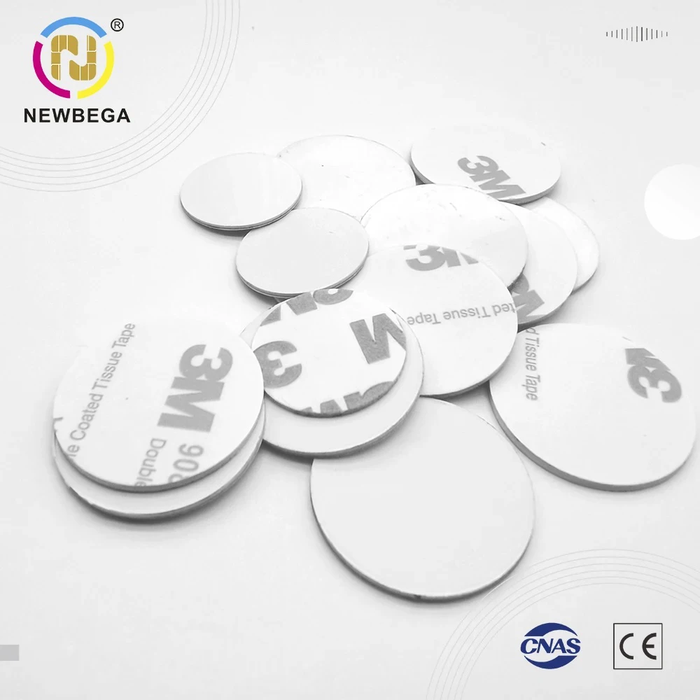 13,56 mhz F08 Fudan 1 K S50 Chip PVC Coin Card met 3 M Lijm Anti-metaal Dia 30mm ISO14443A Rfid Smart Sticker Tags