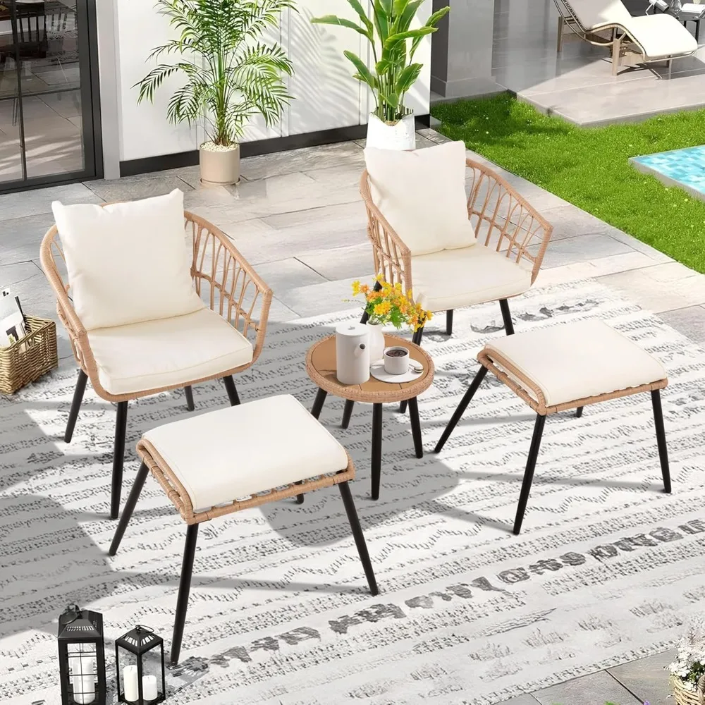 

5-piece terrace furniture set, outdoor wicker bar set, all-weather PE rattan chairs with Osman and coffee tower
