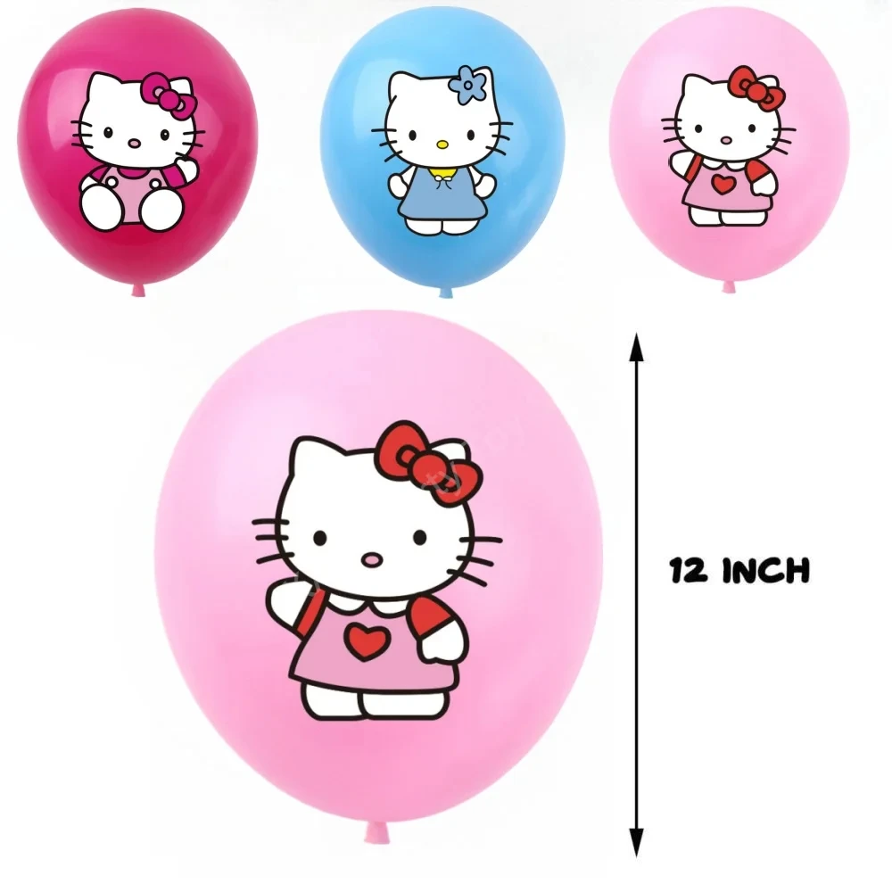 12pcs/set Hello Kitty Latex Balloons Cute Cartoon Sanrio Girls Boys Birthday Party Wedding Anniversary Decoration Kids Toys Gift