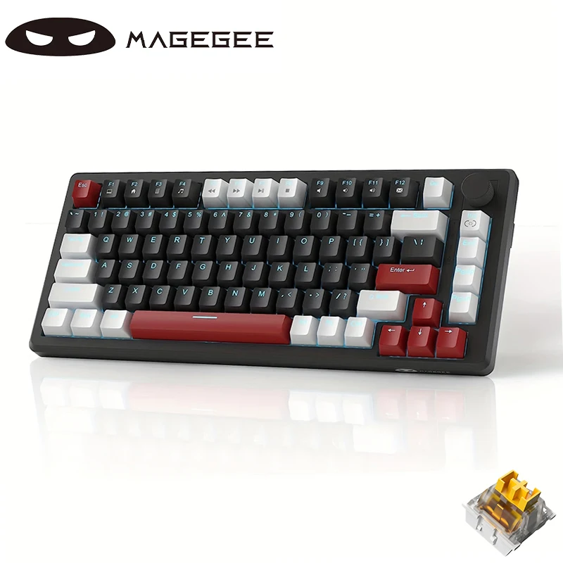 MageGee 75% Mechanical Gaming Keyboard, STAR75 Compact Backlit Wired Gaming Keyboard, EVA Foam, Knob Control, Portable NKRO PC G