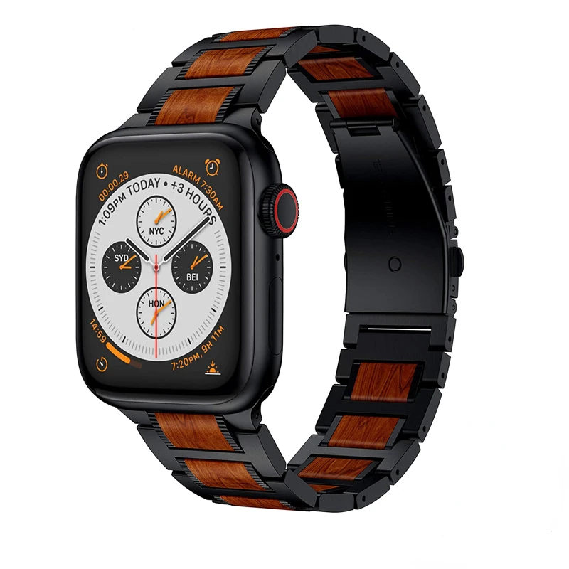 

Metal red wood Strap For Apple watch Ultra 49mm 8 7 45mm 41mm Stainless Steel Link Bracelet Band iWatch 6 5 4 SE 44mm 40mm 42mm