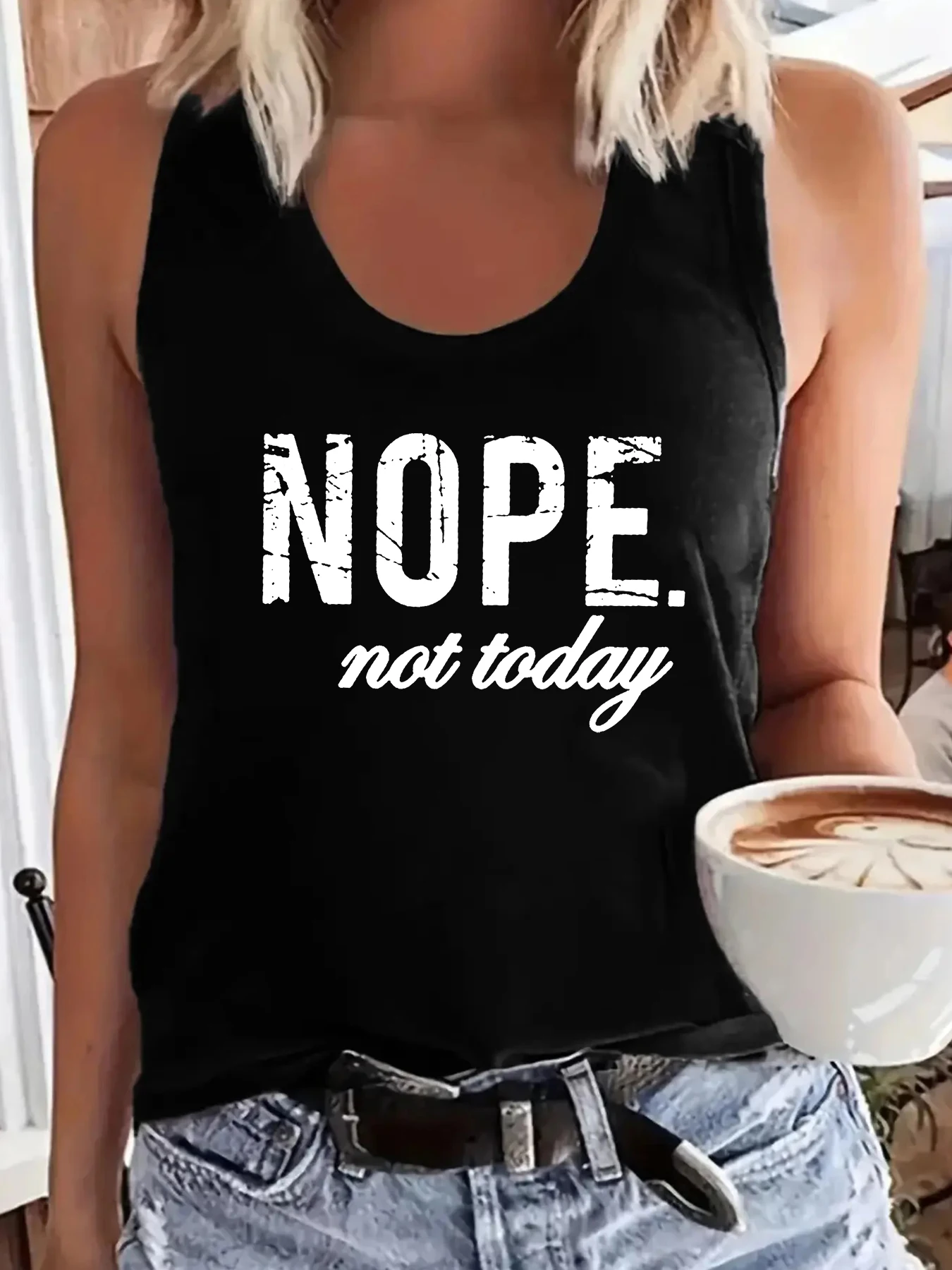 

Nope Not Today Letter Print Women Tank Top Sleeveless Casual Summer New Crew Neck Tops for Women Clothes