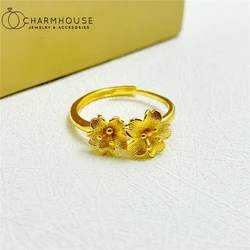 Anelli di fidanzamento per le donne anello da dito fiore placcato oro giallo 24 carati regolabile Anillo Bague accessori per gioielli da sposa regali