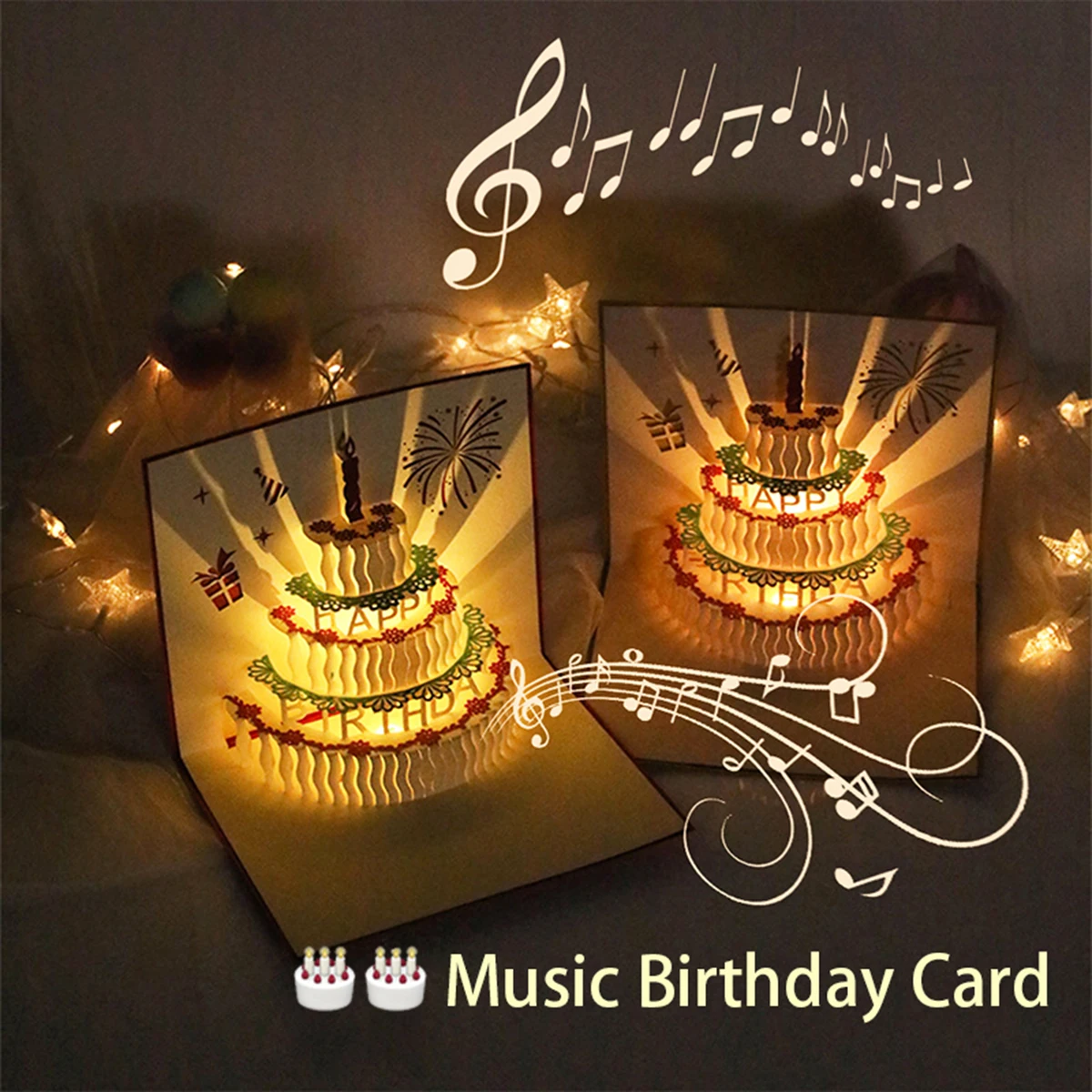 Kuchen kreative Grußkarte alles Gute zum Geburtstag Party Geschenk Nachricht Karten Party Geschenke 3D alles Gute zum Geburtstag Grußkarte mit Musik – Detail 2