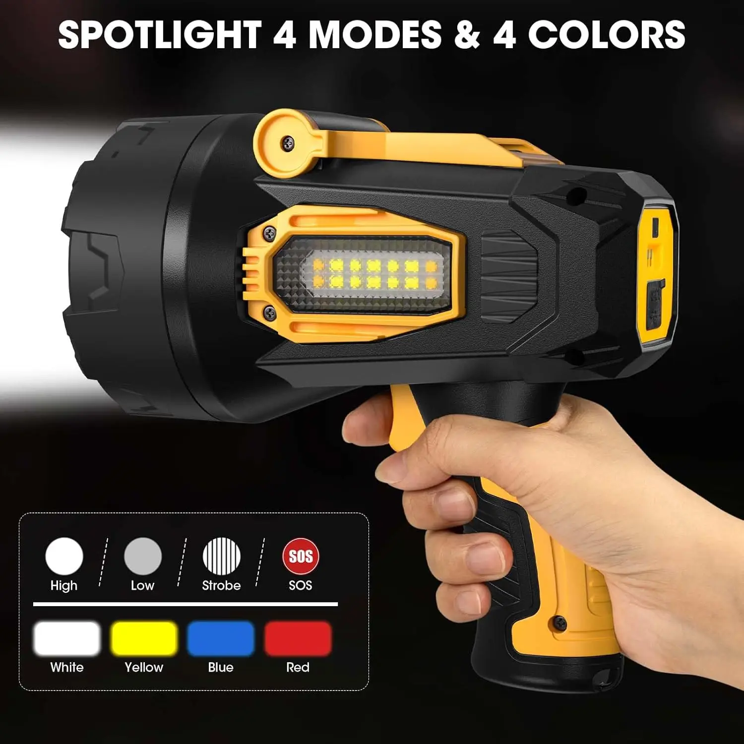 مصباح يدوي كشاف 99000 لومن قابل لإعادة الشحن، مصباح COB LED محمول باليد للتخييم والقوارب