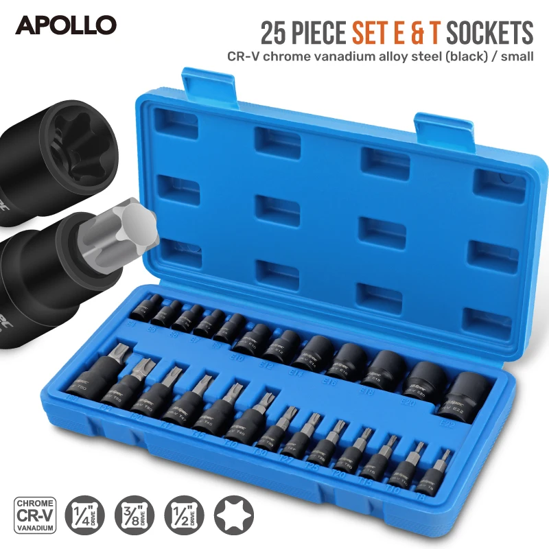  Apollo E-Type Spline Socket Set 1/4 3/8 1/2
