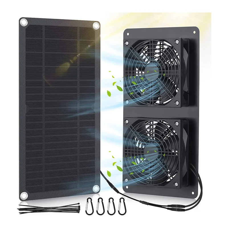 

Комплект вентиляторов ABRU-Solar Panel, двойной вентилятор с питанием от солнечной панели постоянного тока 10 Вт, 12 В, с кабелем длиной 6,56 футов/2 м, для куриных курей, сарая, собачьего домика