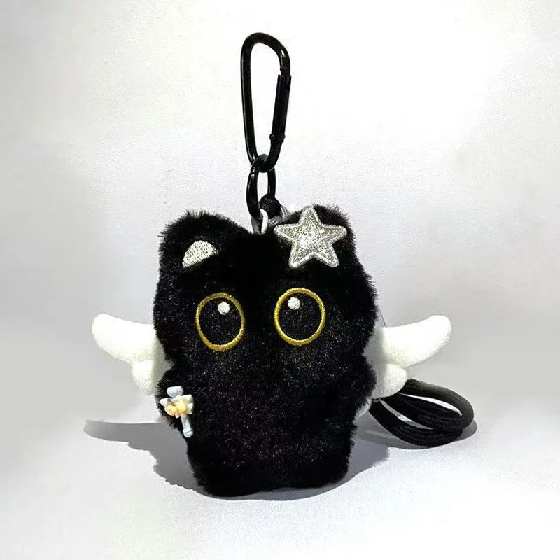 1/6PCS Cute Black Cat Plush Toy Keychain Cartoon Kitten Soft Plush Doll Pendant Car Key Backpack Bag Decoration