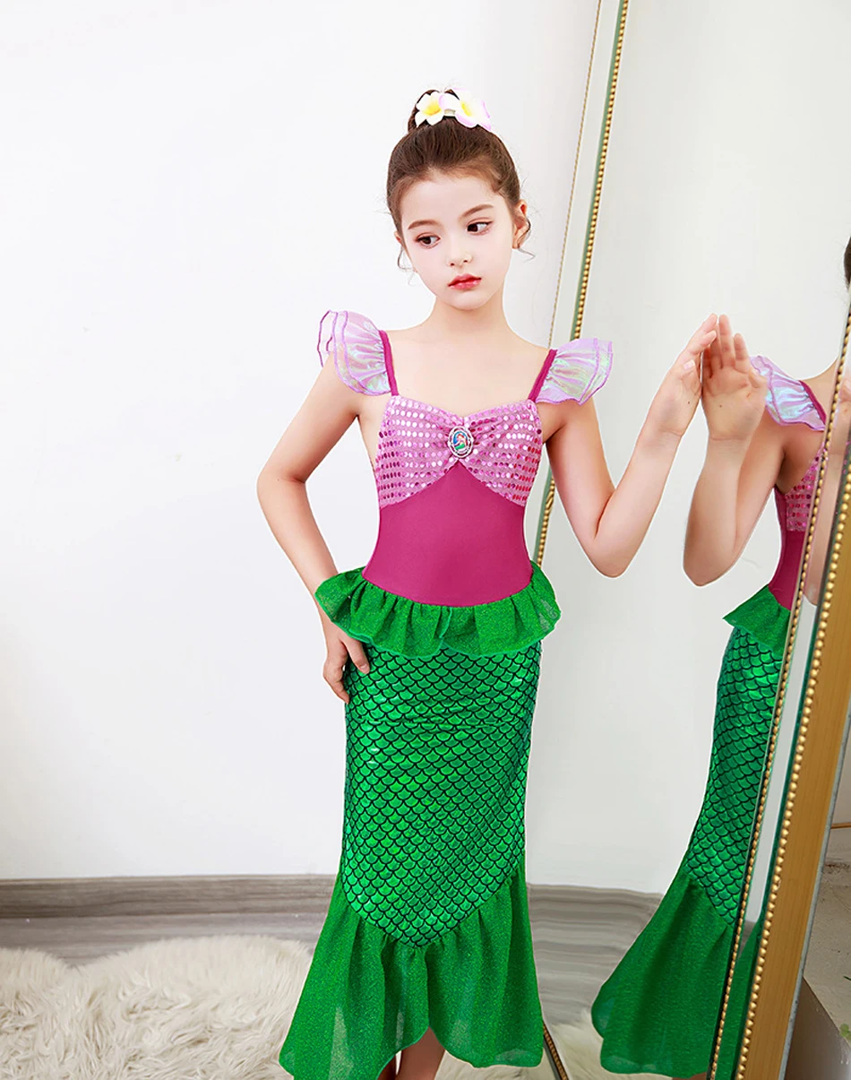 Girl Summer Mermaid Fishtail Dress Kids Halloween Party Ariel Cosplay Costume Birthday Surprise Gift Theme Party Outfits