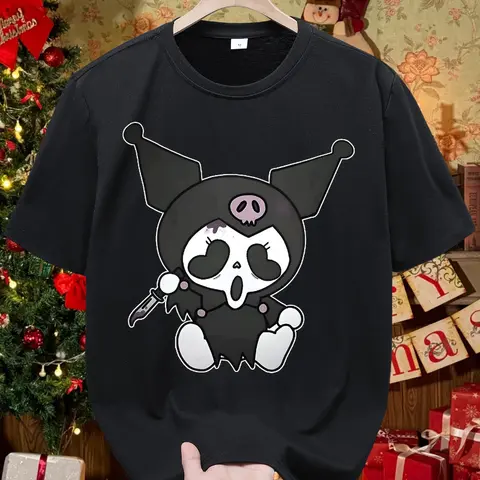 Letnia koszulka męska z nadrukiem w stylu horroru Kuromi, sportowa koszulka męska z krótkim rękawem, oddychająca i codzienna, o regularnym kroju.