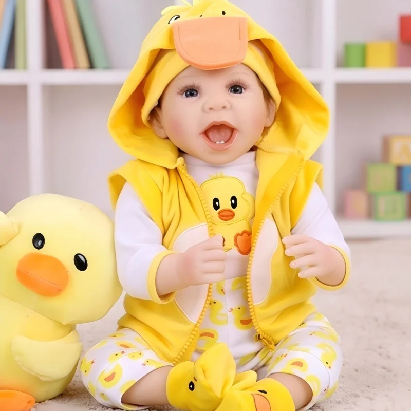 

Real Life Reborn Baby Doll 20 Inch, Lifelike Newborn Doll with Adorable Yellow Duck Hoodie Outfit, Soft Body Realistic Baby Toy for Girls Gift