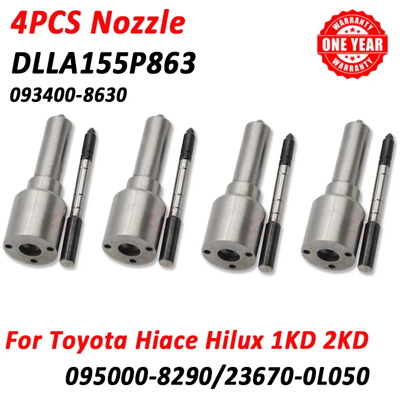 

4 шт. форсунок DLLA155P863 093400-8630, новые, аналоги 23670-30370, 23670-30240, 23670-09330, 23670-39186 для Toyota Hiace Hilux 1KD 2KD