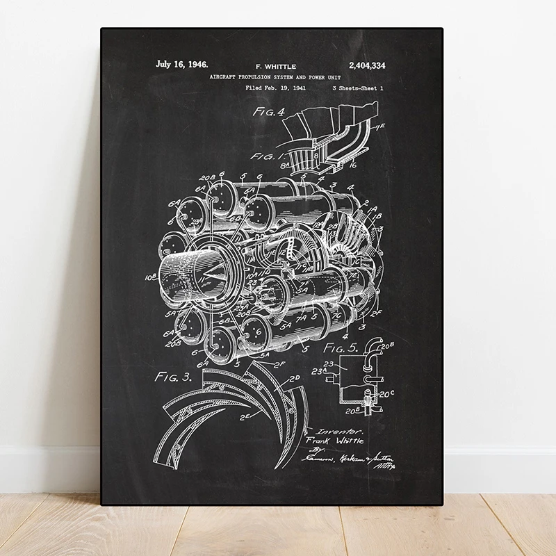 Engine Motor Mechanic Blueprints Posters Picture Vintage Mechanical Enthusiast Wall Art Decor Home Decoration For Living Room