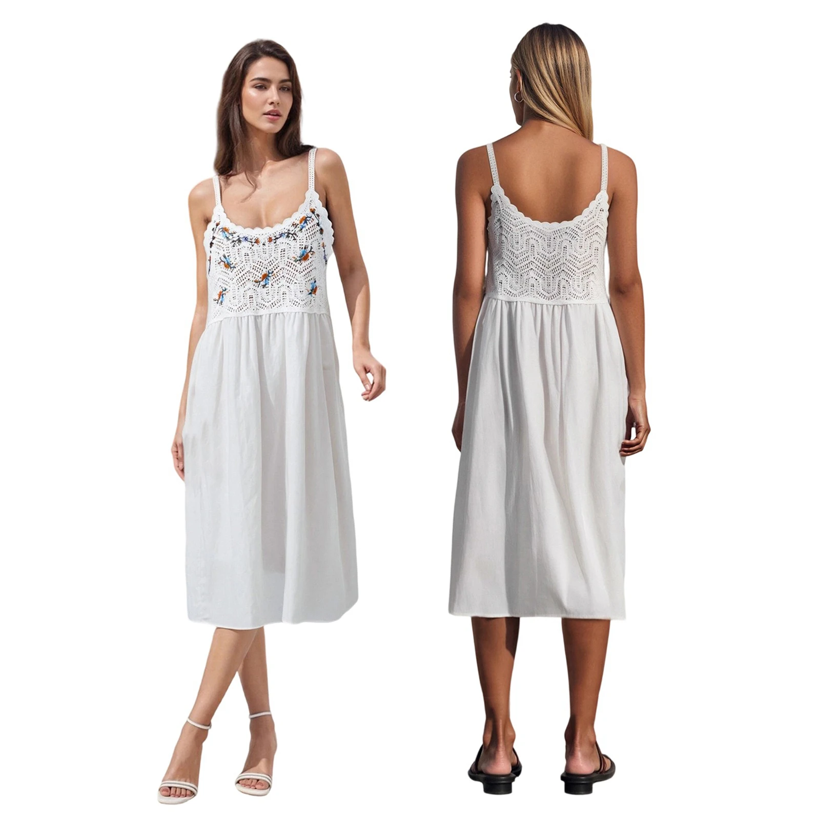 2025 Fashion Women's Summer Beach Cami Dress Female Sexy Sleeveless Open Back Boho Floral Embroidery Short Dresses