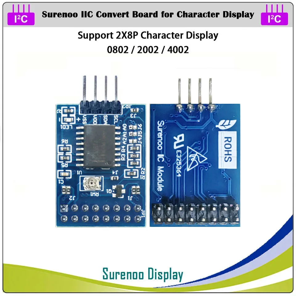 Surenoo Serial IIC I2C TWI Convert Board Module for 0802 1601 1602 2002 4002 1604 2004 Character LCD Module Display for Arduino