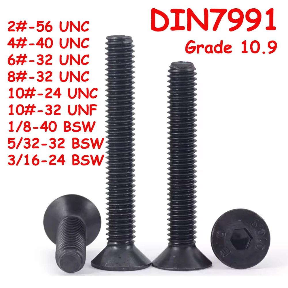 

Yiqianyuan 2# to10# UNC UNF 1/8'' 5/32'' 3/16'' BSW DIN7991 Grade 10.9 Alloy Steel Hex Socket Countersunk Head Screws Flat Bolts