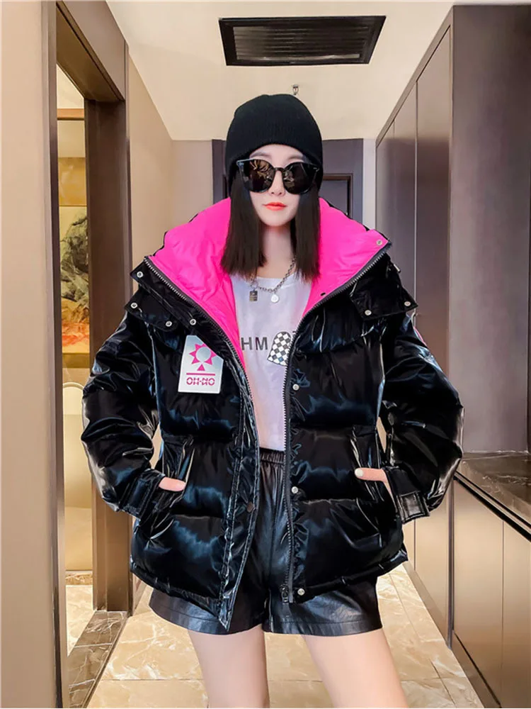 New Hooded Black Down Jacket For Women Short Bread Down Coat Thicken Warm Female Filled Feather Parkas Snow Overcoat 2023