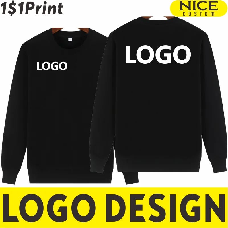 Men Women Casual Crew Neck Sweatshirt Custom Logo Company Team Cotton Sweatshirt Embroidery Design Solid Color Pullover Printing