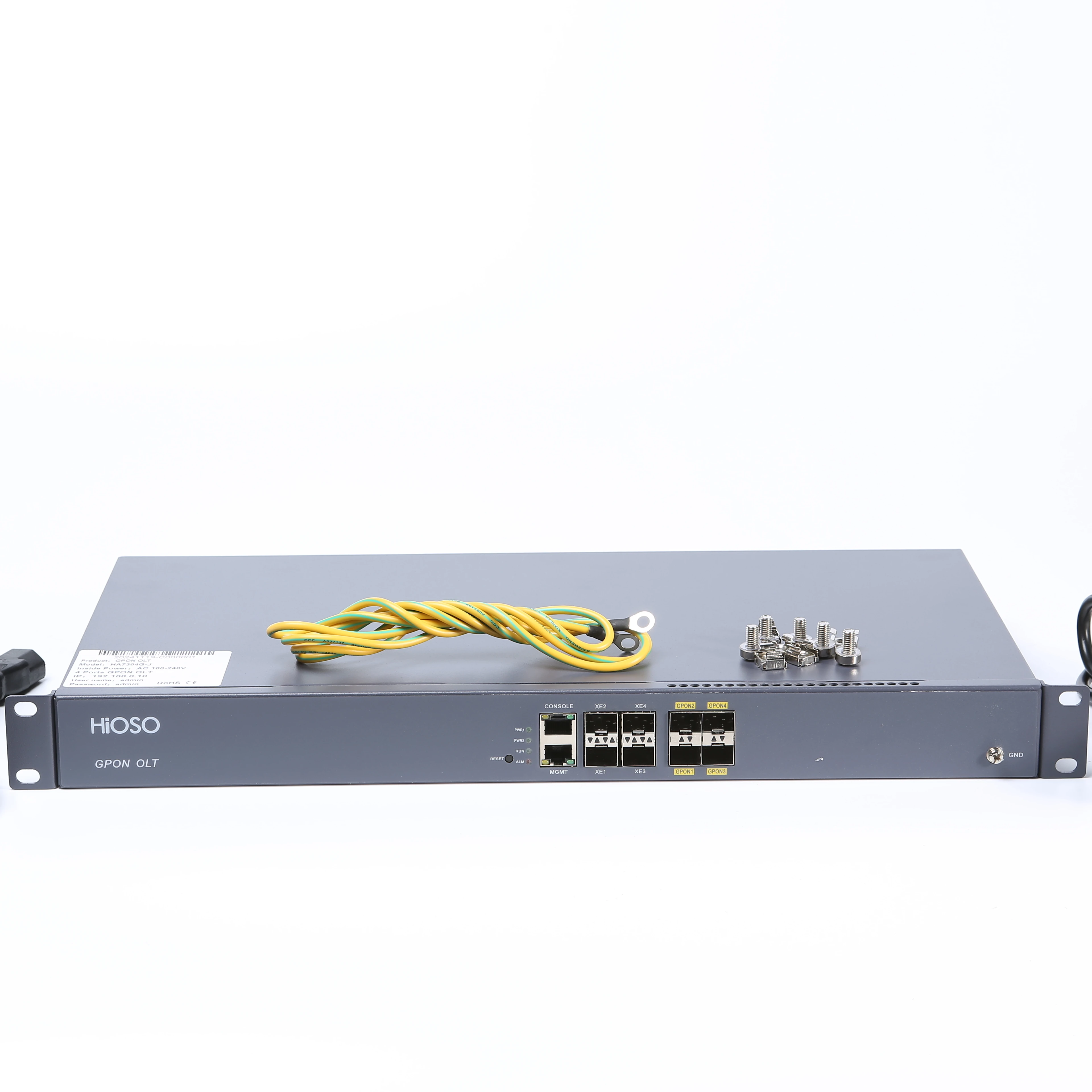 

2026 HiOSO 4PON GPON OLT Оптоволоконное оборудование FTTx, 4 порта, бестселлер, мини OLT FTTH без модулей PON для HUAWEI ZTE